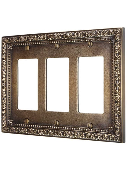 Floral Victorian Triple Gang GFI Cover Plate in Antique-By-Hand.