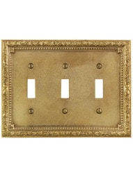 Alternate View of Floral Victorian Triple Gang Toggle Switch Plate.