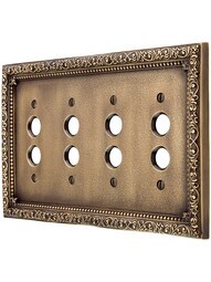 Floral Victorian Quad Gang Push Button Switch Plate in Antique-By-Hand.