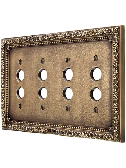Floral Victorian Quad Gang Push Button Switch Plate in Antique-By-Hand.