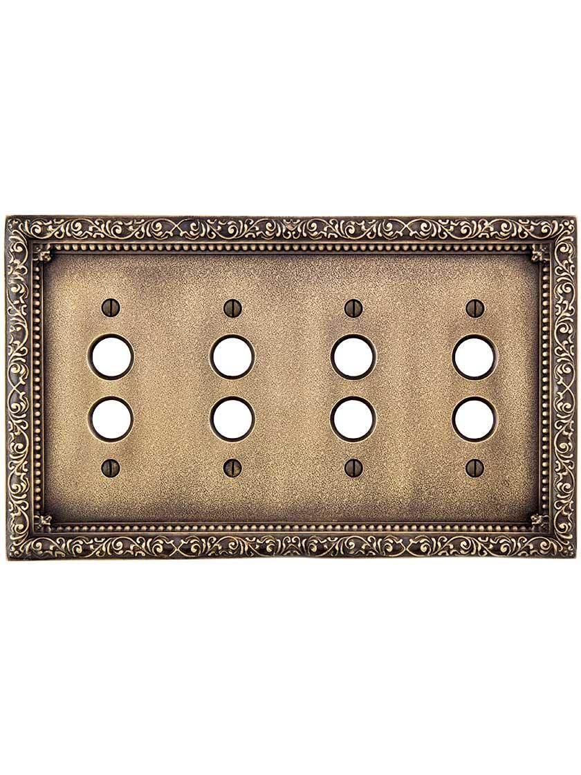 Alternate View of Floral Victorian Quad Gang Push Button Switch Plate in Antique-By-Hand.