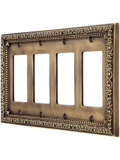 Floral Victorian Quad Gang GFI Cover Plate in Antique-By-Hand.
