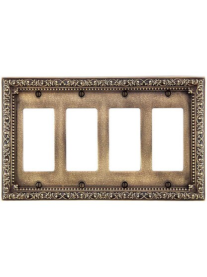 Alternate View of Floral Victorian Quad Gang GFI Cover Plate in Antique-By-Hand.