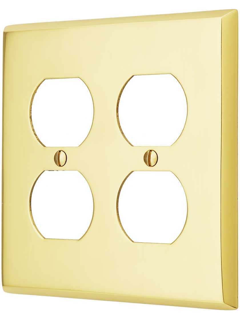 Traditional Double Gang Duplex Cover Plate In Forged Brass