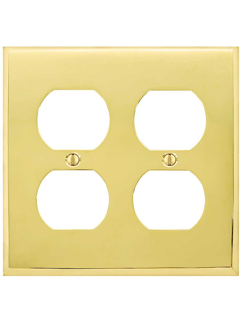 Alternate View of Traditional Forged Brass Double Gang Duplex Cover Plate.