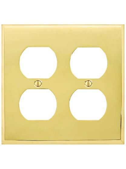 Alternate View of Traditional Forged Brass Double Gang Duplex Cover Plate.