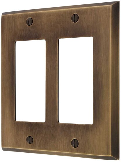 Traditional Forged Brass Double Gang GFI Cover Plate in Antique-by-Hand.