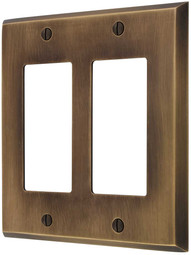 Traditional Forged Brass Double Gang GFI Cover Plate in Antique-by-Hand