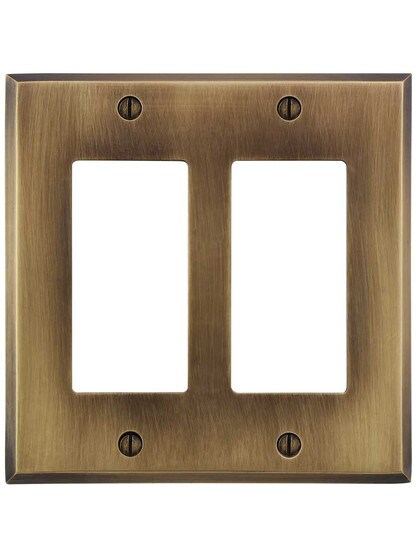 Alternate View of Traditional Forged Brass Double Gang GFI Cover Plate in Antique-by-Hand.