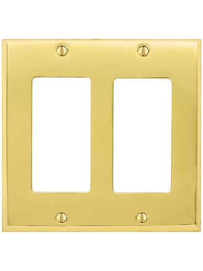 Alternate View of Traditional Forged Brass Double Gang GFI Cover Plate.