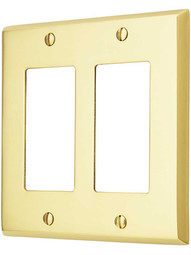 Traditional Forged Brass Double Gang GFI Cover Plate.