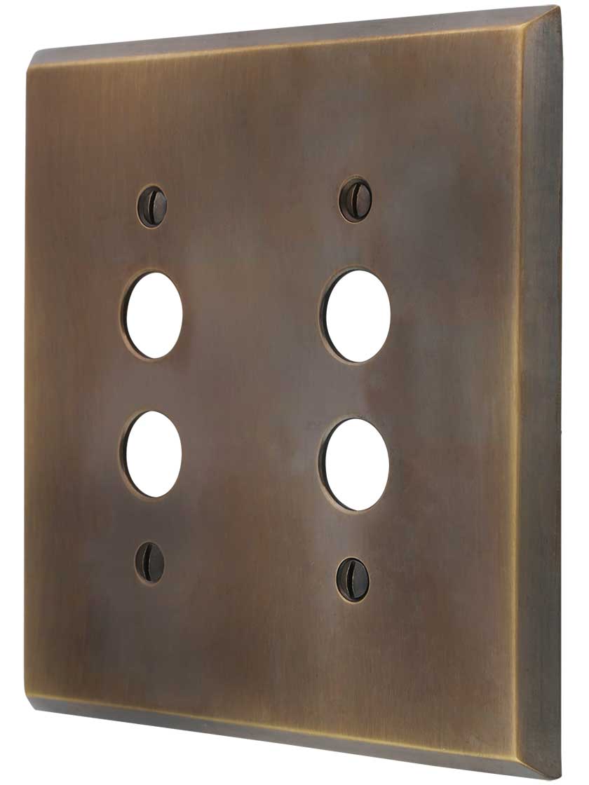 Traditional Forged Brass Double Gang Push Button Switch Plate in  Antique-by-Hand