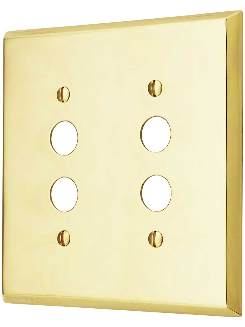 Traditional Double Gang Push Button Switch Plate in Forged Brass