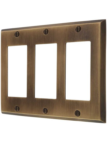 Traditional Forged Brass Triple Gang GFI Cover Plate in Antique-by-Hand.