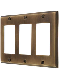 Traditional Forged Brass Triple Gang GFI Cover Plate in Antique-by-Hand