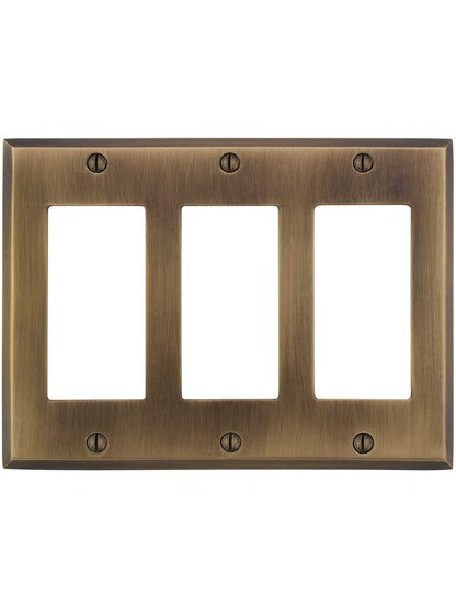 Alternate ViewJPG of Traditional Forged Brass Triple Gang GFI Cover Plate in Antique-by-Hand.