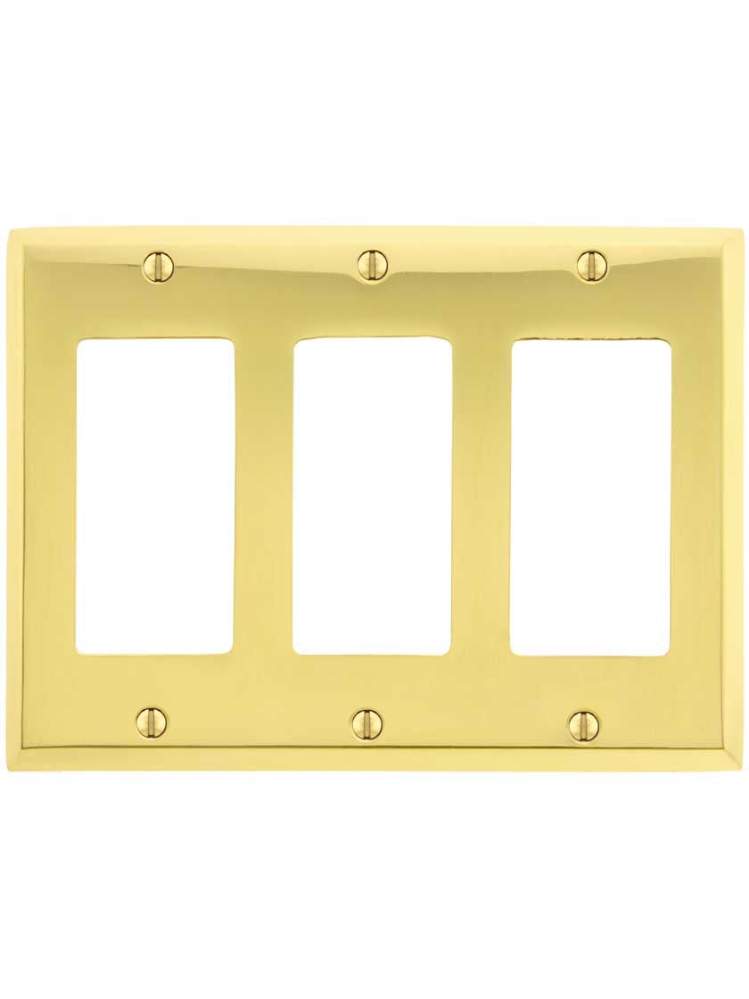 Alternate View of Traditional Forged Brass Triple Gang GFI Cover Plate.