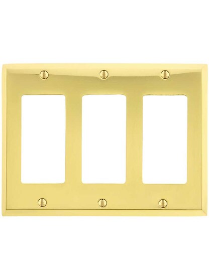Alternate View of Traditional Forged Brass Triple Gang GFI Cover Plate.