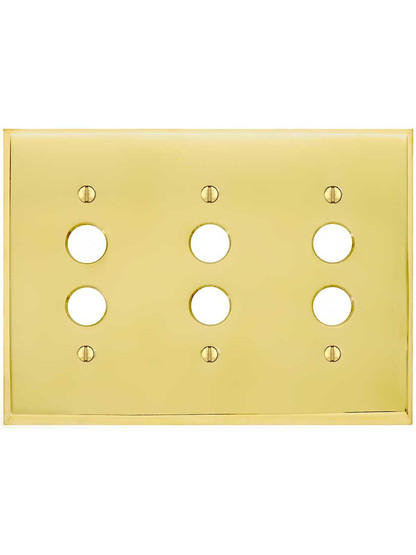 Alternate View of Traditional Forged Brass Triple Gang Push Button Switch Plate.