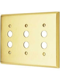 Traditional Forged Brass Triple Gang Push Button Switch Plate.