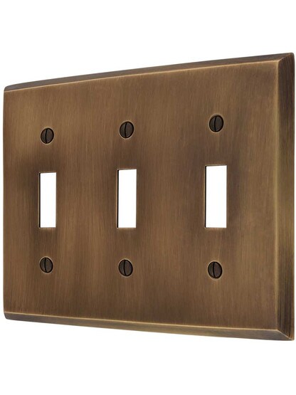 Traditional Forged Brass Triple Toggle Switch Plate in Antique-by-Hand.
