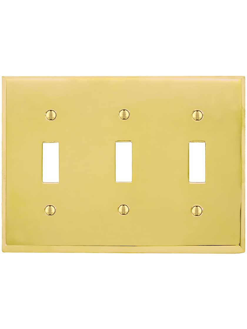 Alternate View of Traditional Forged Brass Triple Toggle Switch.