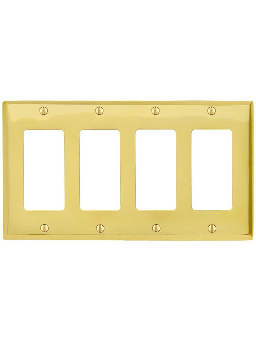 Alternate View of Traditional Forged Brass Quad Gang GFI Cover Plate Cover.