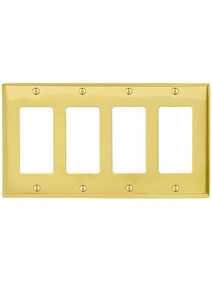 Alternate View of Traditional Forged Brass Quad Gang GFI Cover Plate Cover.