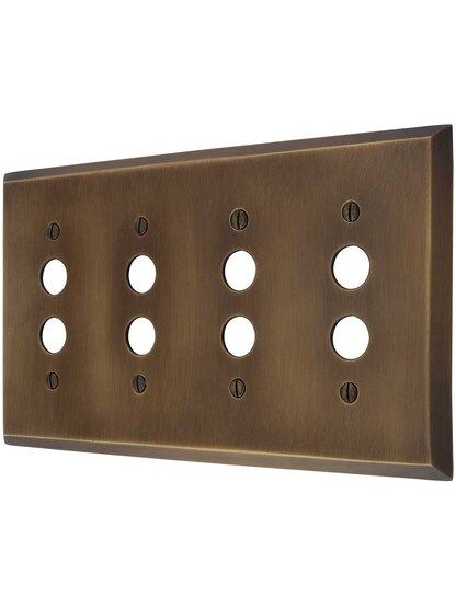 Traditional Forged Brass Quad Gang Push Button Switch Plate in Antique-by-Hand.