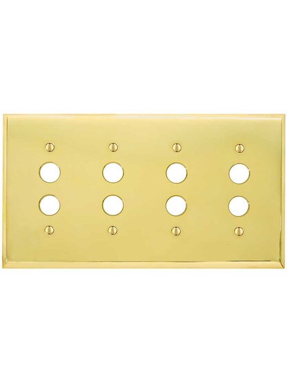Alternate View of Traditional Forged Brass Quad Gang Push Button Switch Plate.