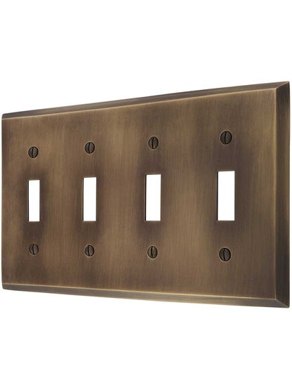 Traditional Forged Brass Quad Toggle Switch Plate in Antique-by-Hand.