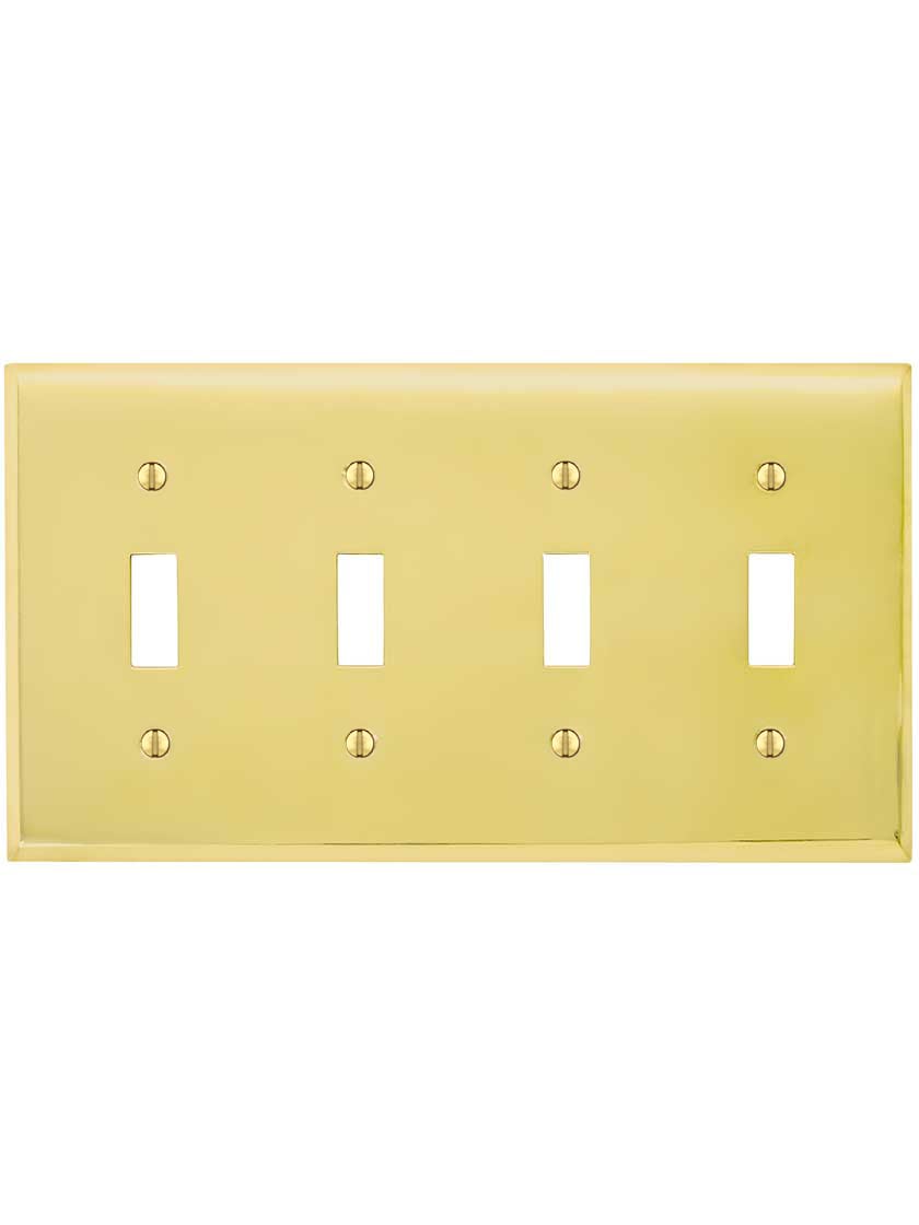 Alternate View of Traditional Forged Brass Quad Toggle Switch Plate.
