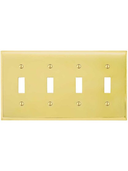 Alternate View of Traditional Forged Brass Quad Toggle Switch Plate.