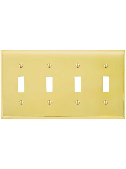Alternate View of Traditional Forged Brass Quad Toggle Switch Plate.