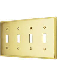 Traditional Quad Gang Toggle Switch Plate In Forged Brass