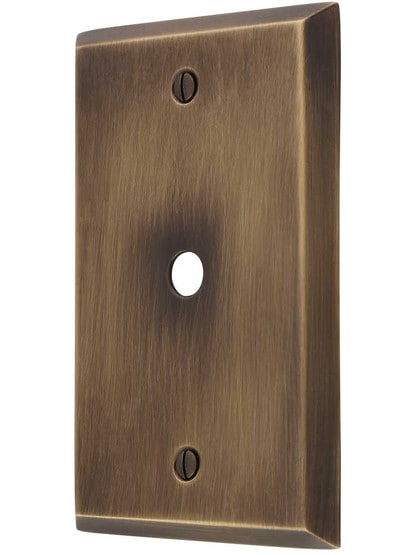 Traditional Forged Brass Single Gang Cable Outlet Cover Plate in Antique-by-Hand.