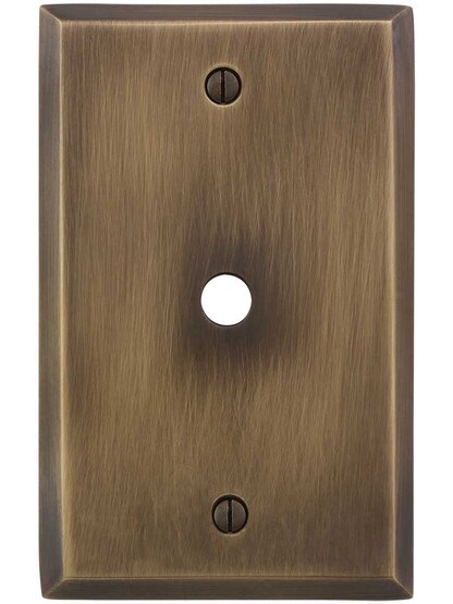 Alternate View of Traditional Forged Brass Single Gang Cable Outlet Cover Plate in Antique-by-Hand.