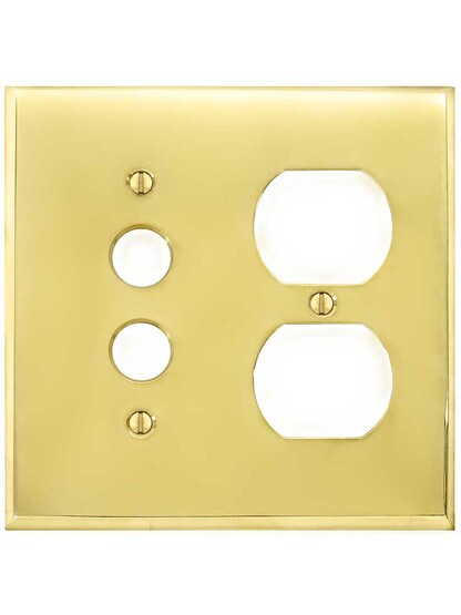 Alternate View of Traditional Forged Brass Push Button / Duplex Combination Switch Plate.