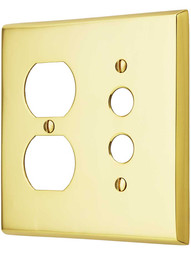 Traditional Push Button / Duplex Combination Switch Plate Cover In Forged Brass