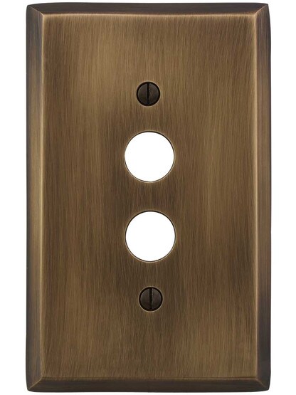Alternate View of Traditional Forged Brass Single Gang Push Button Switch Plate in Antique-by-Hand.