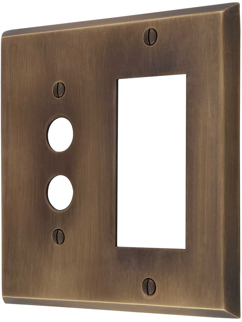 Traditional Forged Brass Push Button / GFI Combination Switch Plate in Antique-by-Hand
