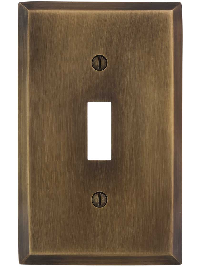 Alternate View of Traditional Forged Brass Single Toggle Switch Plate in Antique-by-Hand.