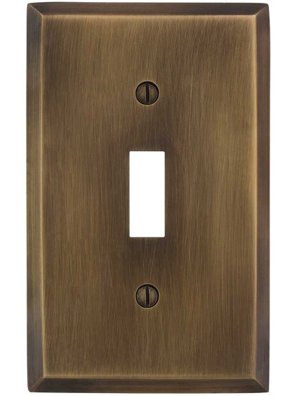 Alternate View of Traditional Forged Brass Single Toggle Switch Plate in Antique-by-Hand.