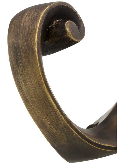 Alternate View 2 of Large Scroll Design Brass Hook In Antique-By-Hand