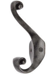 Lacquered Iron Double Scroll Coat Hook with Lacquer Finish.