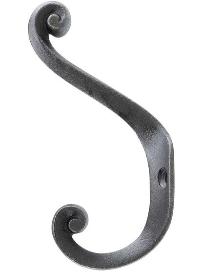 Alternate View of Lacquered Iron Double Scroll Coat Hook with Lacquer Finish.