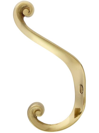 Alternate View of Large Scroll Design Brass Hook With Choice of Finish