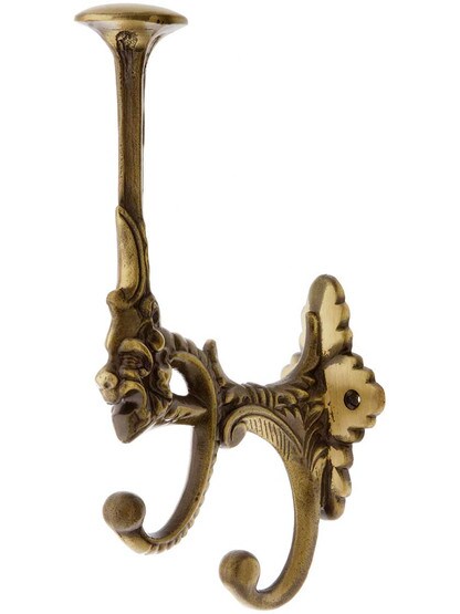 Figural Brass Coat and Hat Hook In Antique-By-Hand