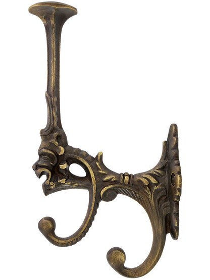 Figural Brass Coat & Hat Hook In Antique-By-Hand