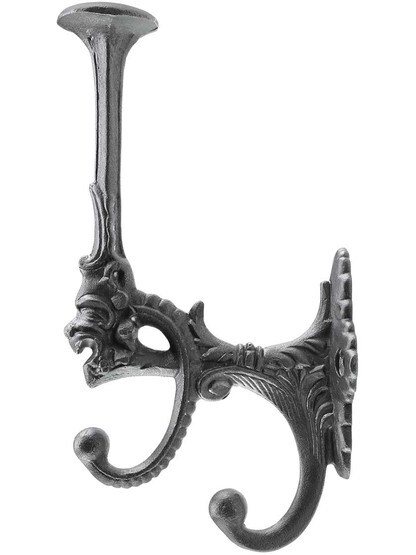 Alternate View of 7 inch Decorative Cast-Iron Triple Coat Hook with Lacquer Finish.